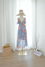 ROSE - Dusty blue chiffon floral bridesmaid wrap dress