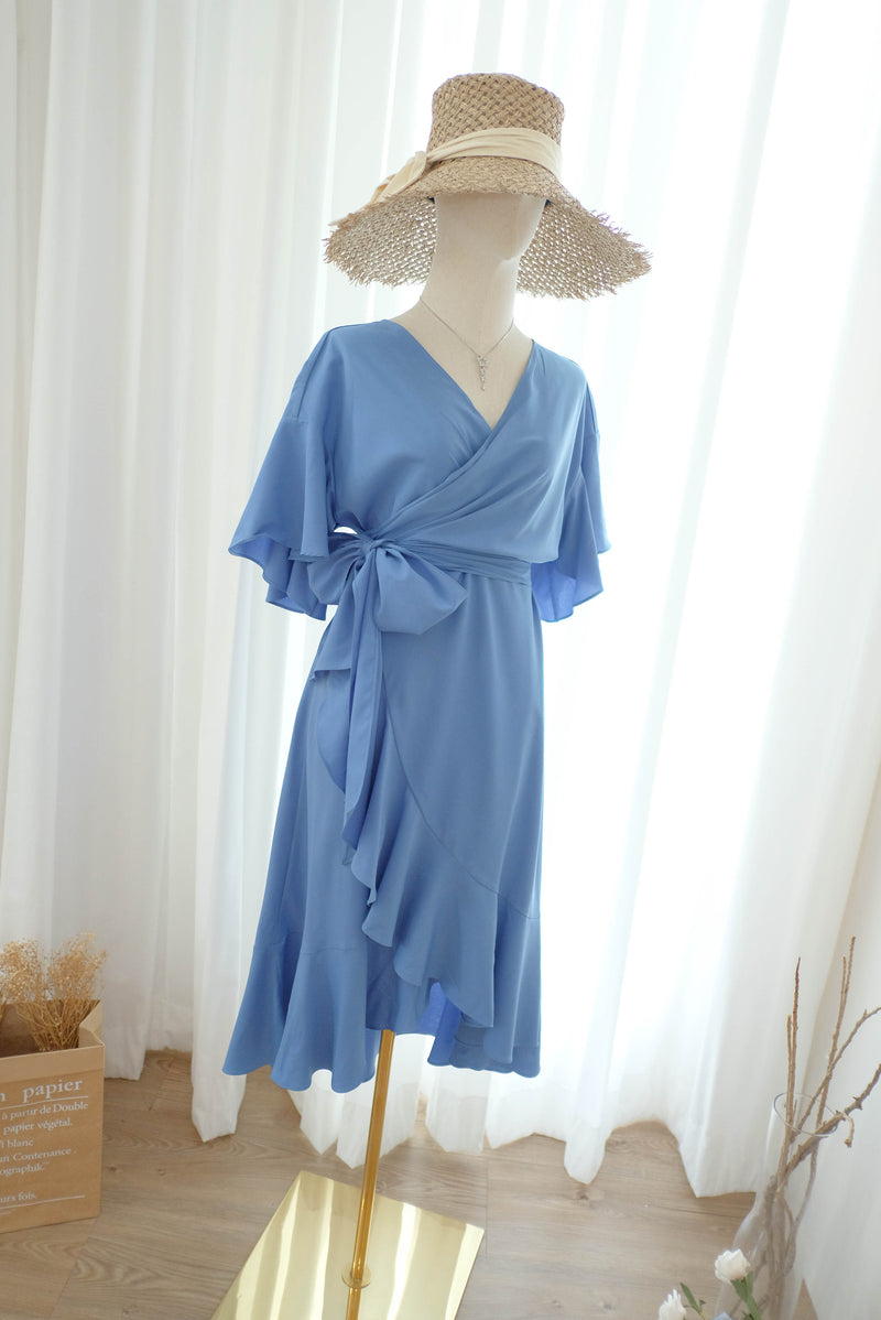 ROSE - Pastel blue bridesmaid wrap dress
