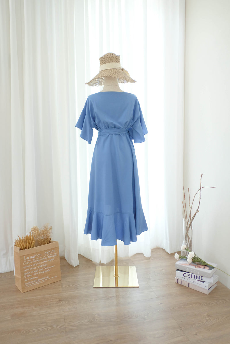 ROSE - Pastel blue bridesmaid wrap dress