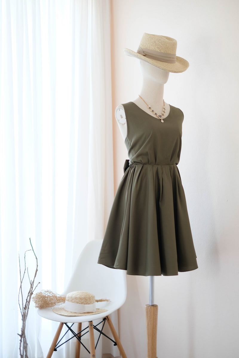 Olive green bridesmaid dress backless prom party cocktail wedding bridal party dress - KATE