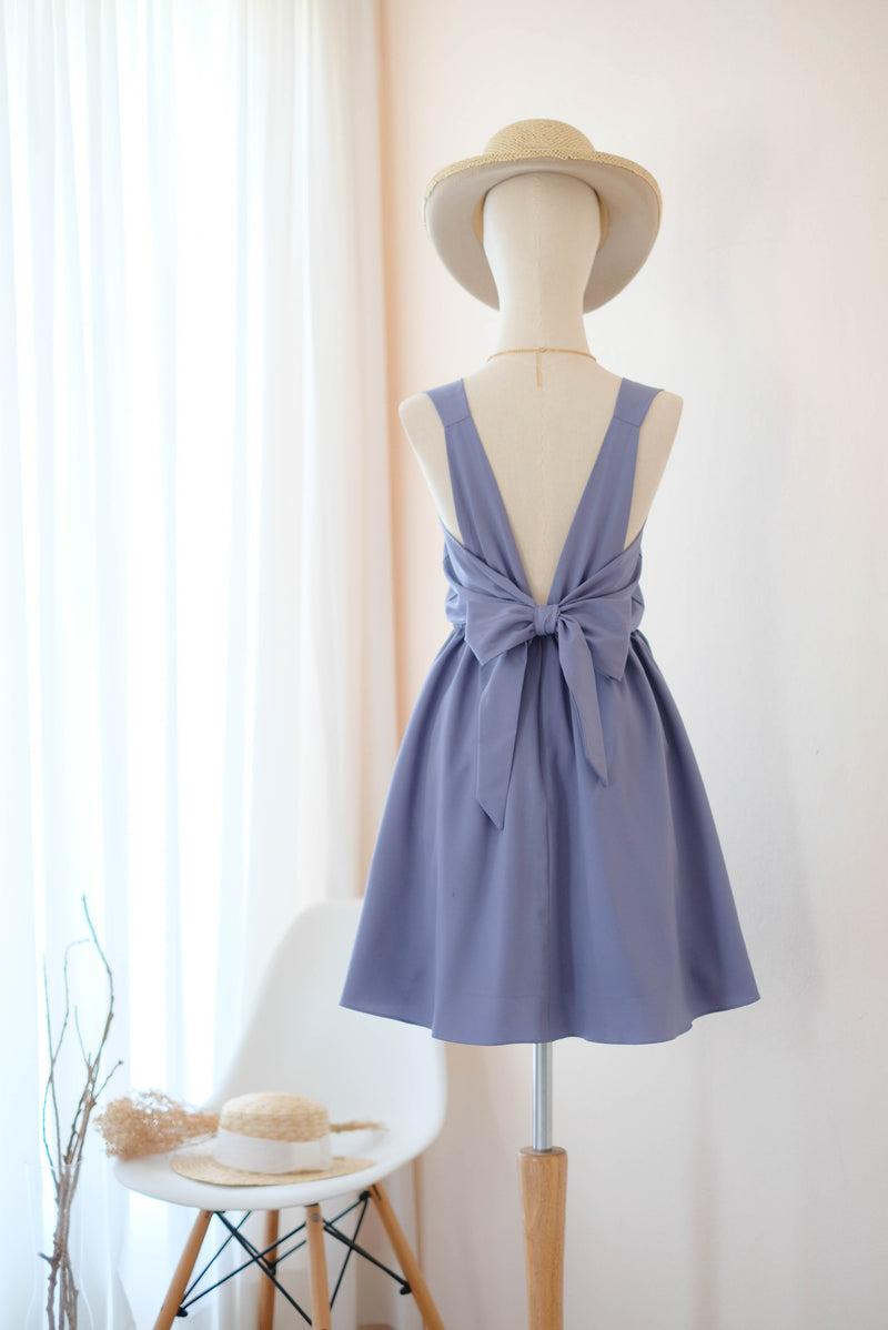 Grayish blue bridesmaid dress backless prom party cocktail wedding bridal party dress - KATE