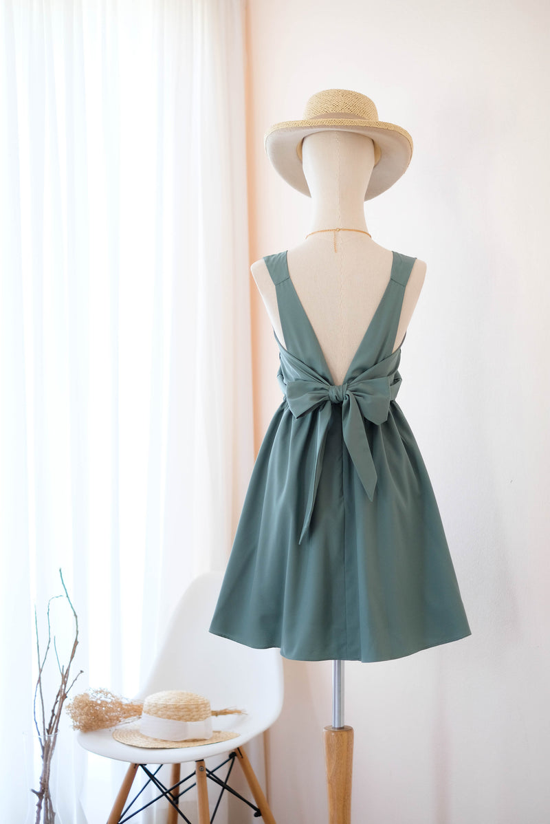 Earthy sage green bridesmaid dress backless prom party cocktail wedding bridal party dress - KATE