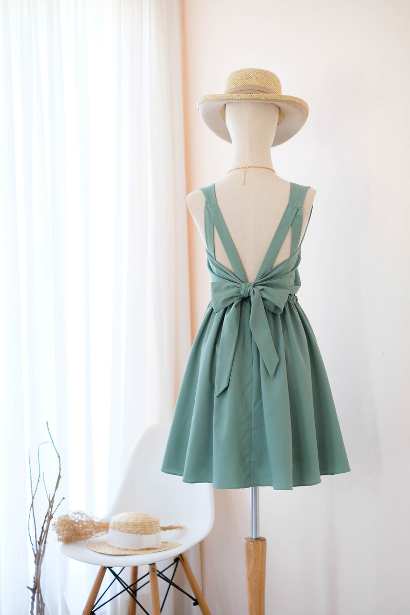 Dusty sage green bridesmaid dress backless prom party cocktail wedding bridal party dress - KATE