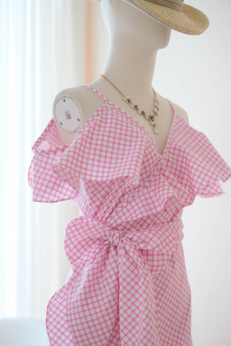 ROSE - Pink gingham cotton summer dress
