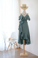 ROSE - Dark Earthy sage green bridesmaid wrap dress