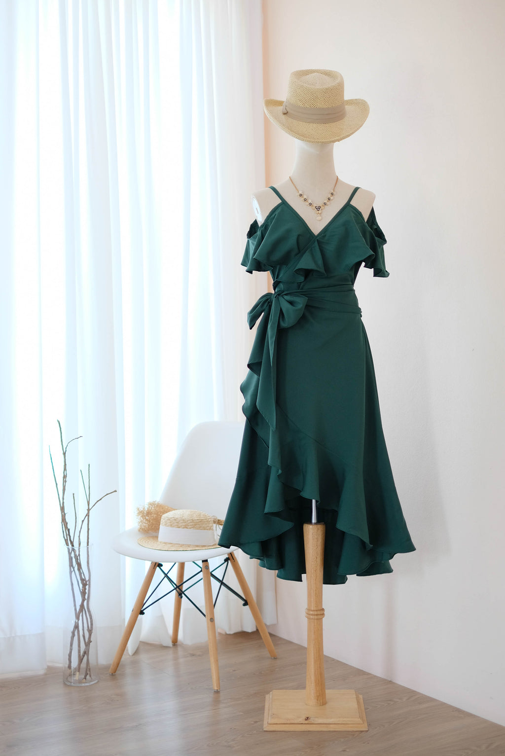 ROSE - Forest green wrap bridesmaid dress