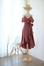 ROSE - Dark English rosewood drop shoulder bridesmaid wrap dress