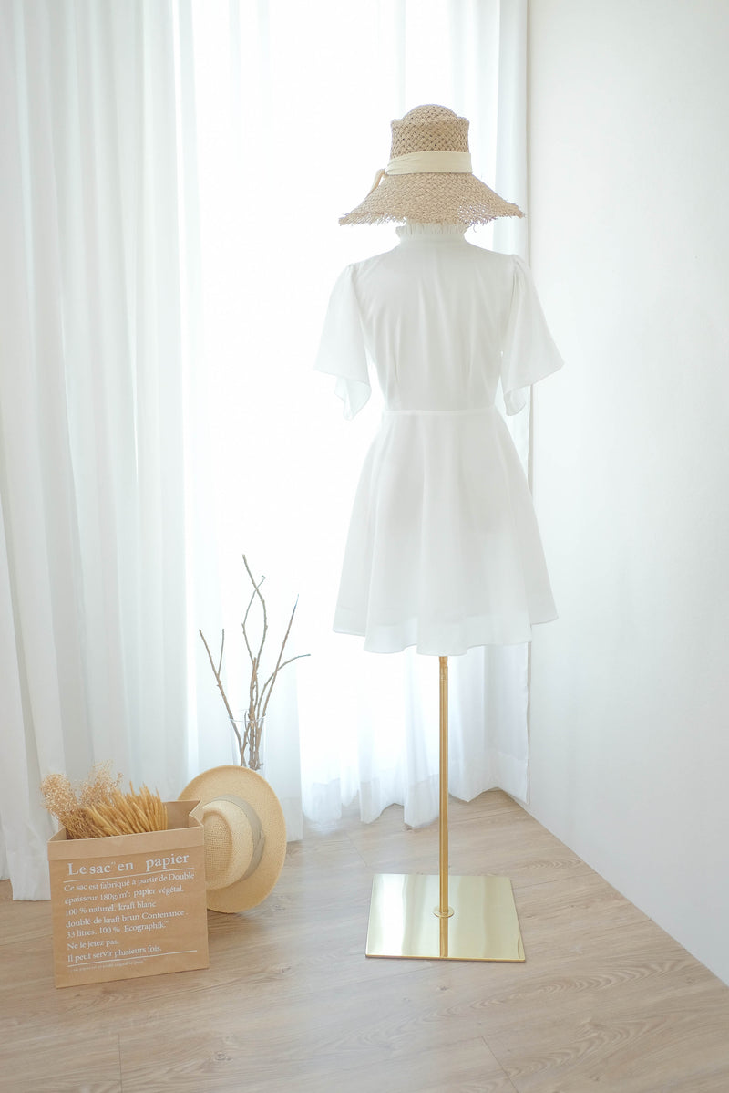 Off white vintage dress high neck short summer party bridesmaid dress - ELODIE