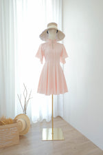 Pale pink blush vintage dress high neck short summer party bridesmaid dress - ELODIE