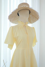 Pale yellow vintage dress high neck short summer party bridesmaid dress - ELODIE