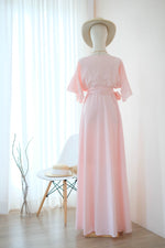 ROSE - Pink blush long bridesmaid wrap dress