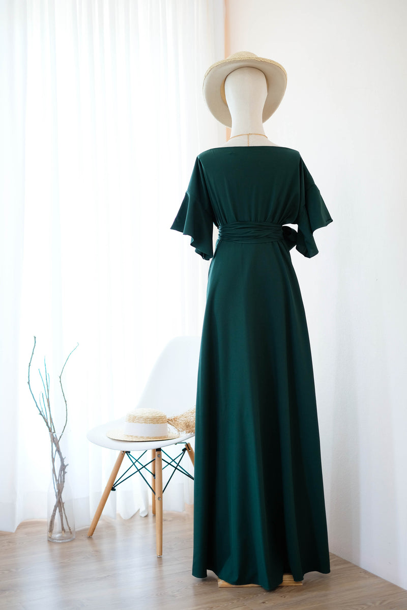 ROSE - Forest green maxi bridesmaid wrap dress