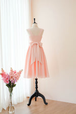 Pink blush V neck bridesmaid dress mid length tea party dress - MY LADY