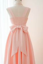 Pink blush V neck bridesmaid dress mid length tea party dress - MY LADY