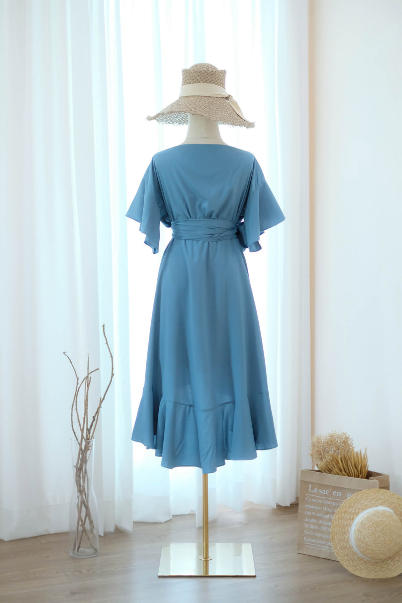 ROSE - Rustic blue wrap dress