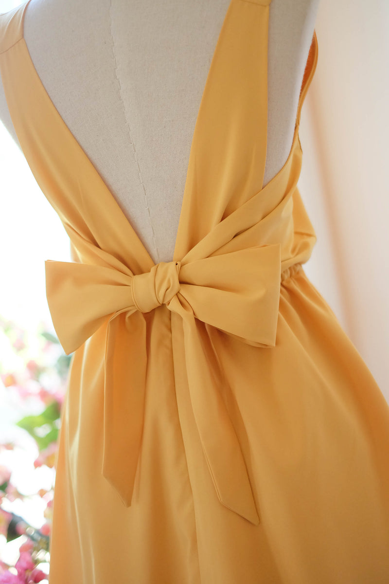 Mustard bridesmaid dress backless prom party cocktail wedding bridal party dress - KATE
