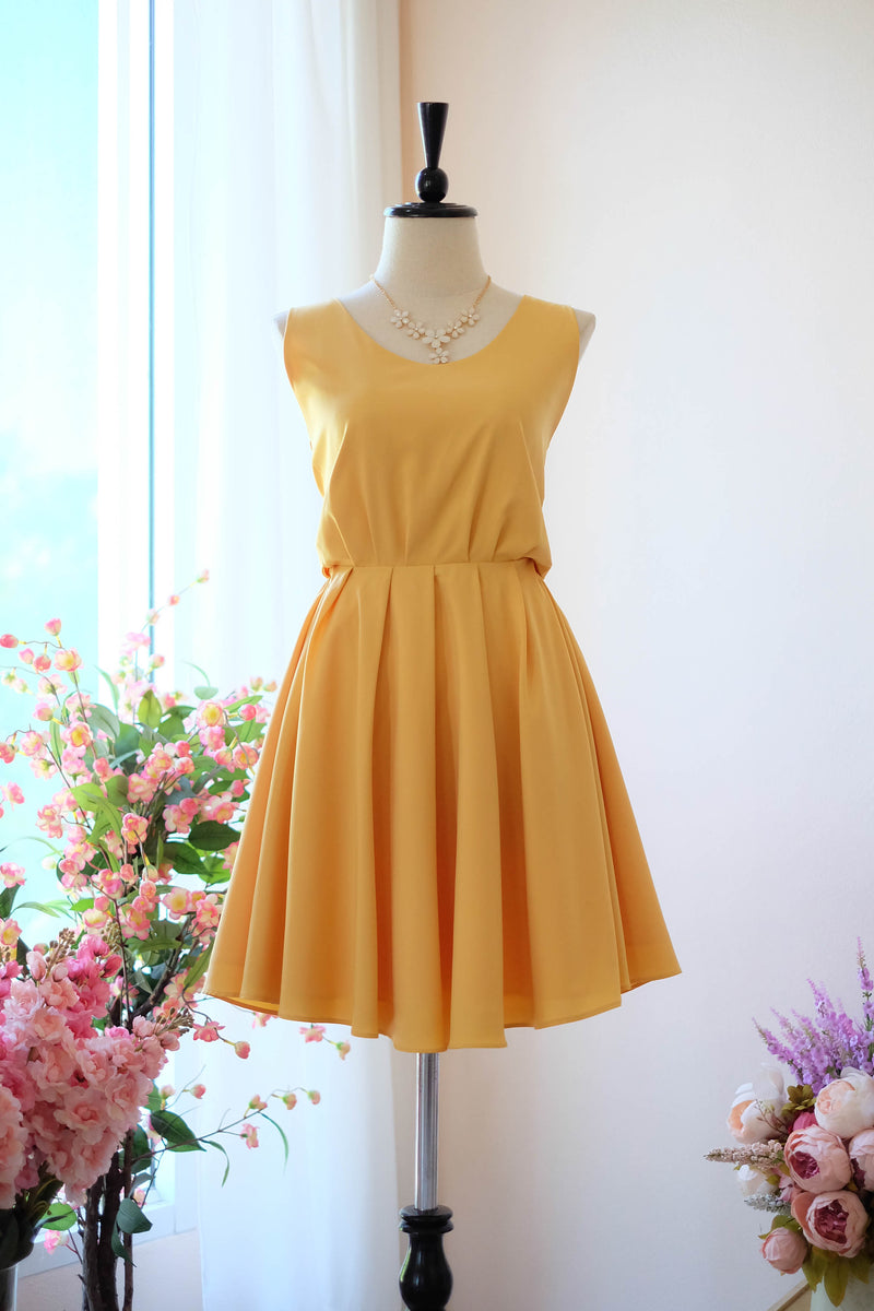 Mustard bridesmaid dress backless prom party cocktail wedding bridal party dress - KATE
