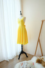 Lemon yellow bridesmaid dress Mid length backless bow back prom party cocktail wedding gown - VALENTINA