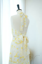 Yellow Watercolor halter backless maxi cocktail party bridesmaid dress - SYMPHONY