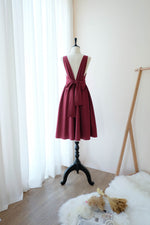 Burgundy bridesmaid dress Mid length backless bow back prom party cocktail wedding gown - VALENTINA
