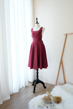Burgundy bridesmaid dress Mid length backless bow back prom party cocktail wedding gown - VALENTINA