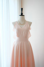 Pink blush Bridesmaid dress backless halter mid length party prom wedding bridal cocktail dresses - VANESSA