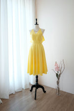 Lemon yellow Bridesmaid dress backless halter mid length party prom wedding bridal cocktail dresses - VANESSA