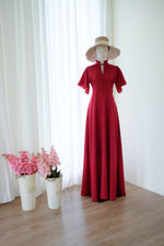 Red dress bridal bride maxi Red bridesmaid dress High neck Vintage prom party rustic country cocktail dress - ELODIE
